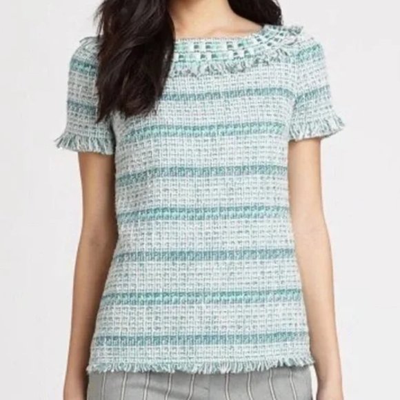 Tory Burch Tops - Tory Burch green, cream, teal classic tweed short sleeve top, size 6